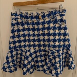 Sandro Blue and Cream Houndstooth A-Line Skirt